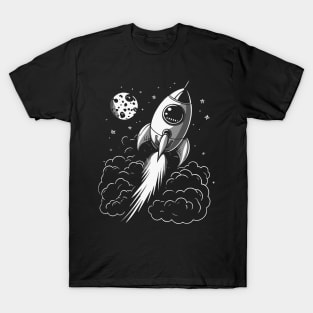 Black and White Rocket Flying into Space || To The Moon T-Shirt